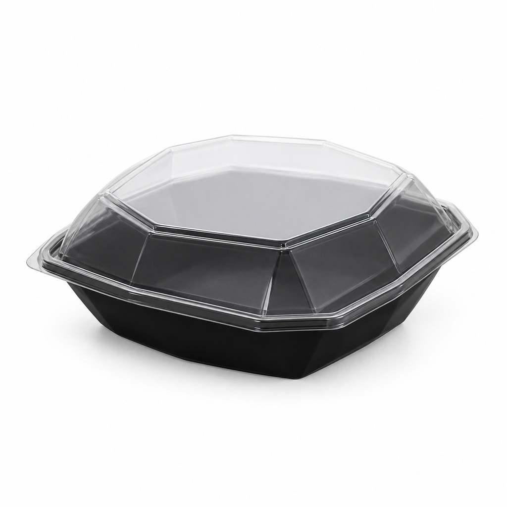[00-2540] OCTAVIEW - noir fond+transparent couvercle - 19x19x6 640 ml PS