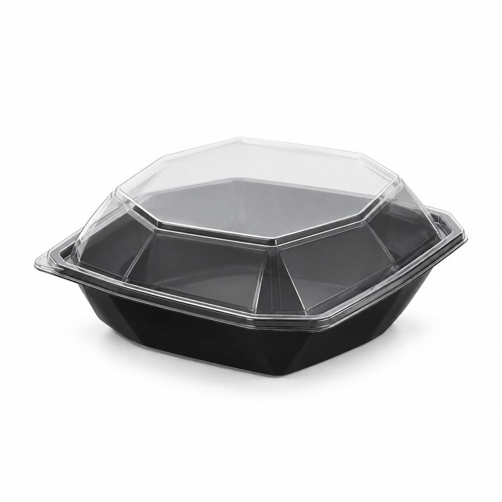 OCTAVIEW - noir fond+transparent couvercle - 16*16*6 400 ml PS