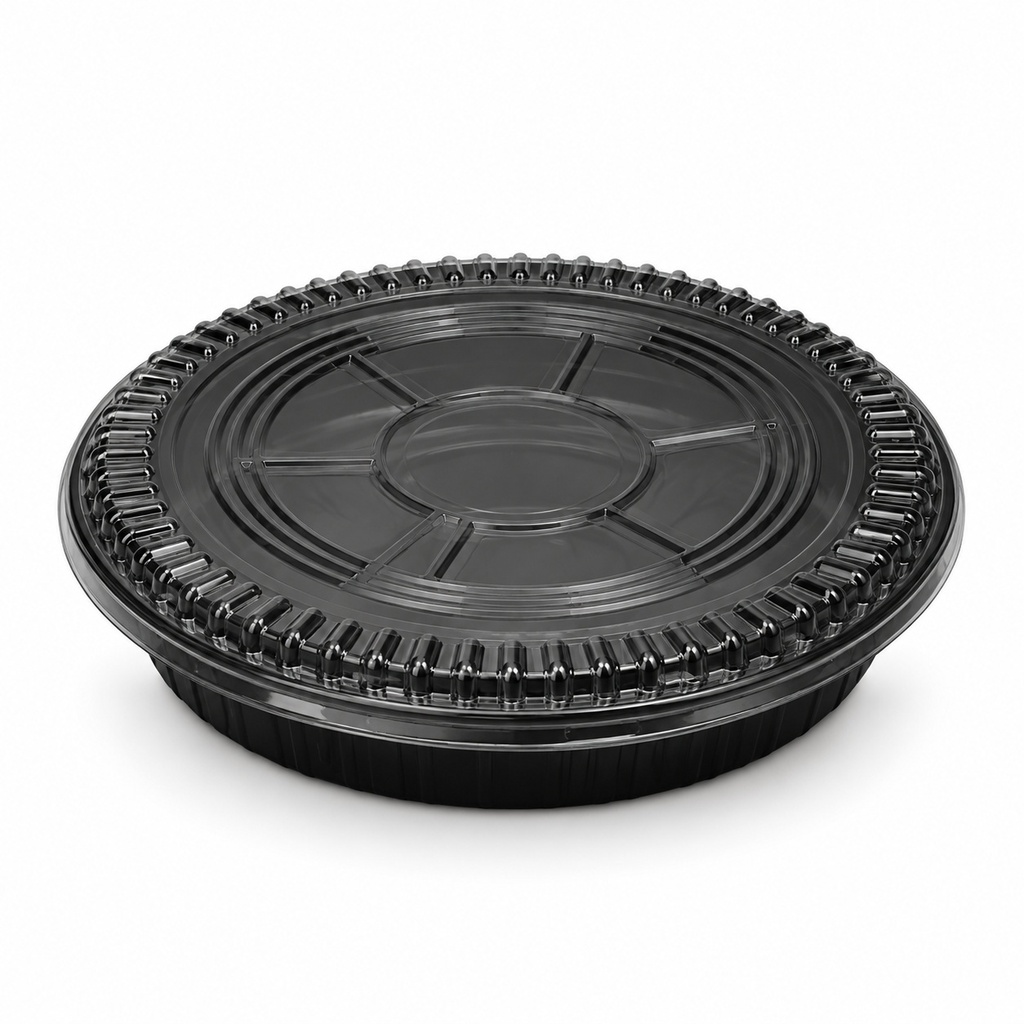 [00-2651] Plateau sushi rond - HP - 65B noir + couvercle ps @32 - 100 pièces