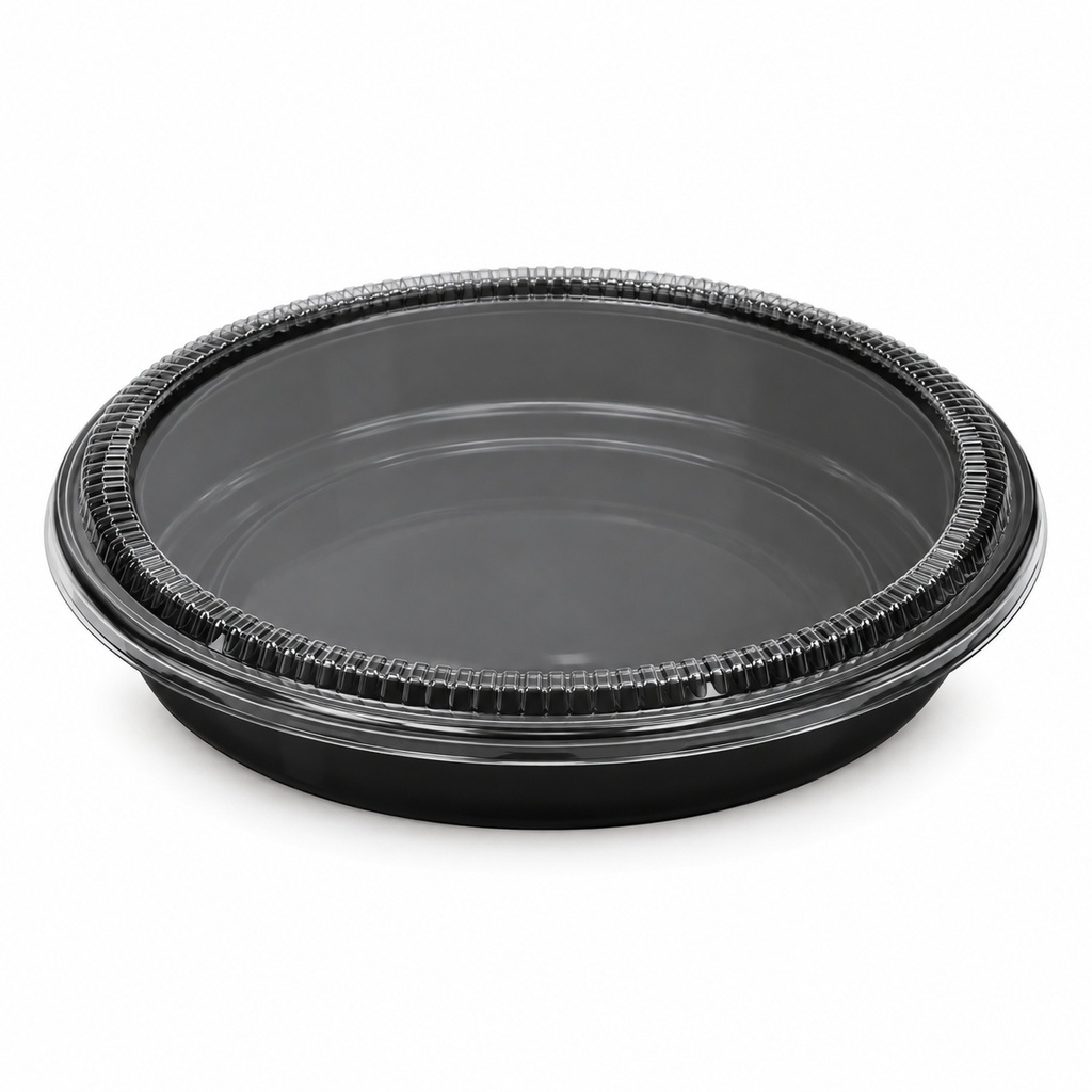 [00-2652] Plateau sushi rond - HP -65B noir + couvercle ps 38 - 100 pièces