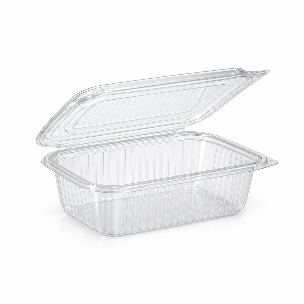 [00-2661] Barquette salade rectangulaire - 375 cc avec couvercle PET