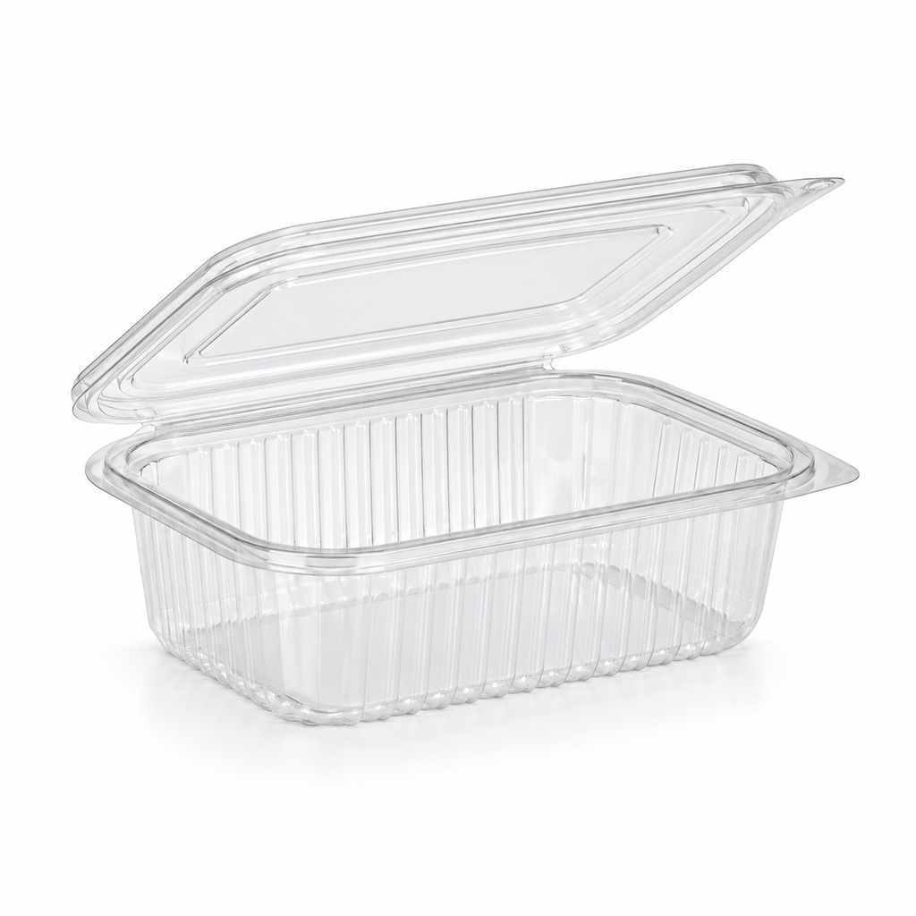 [00-2666] Barquette salade rectangulaire - 2000 cc avec couvercle PET