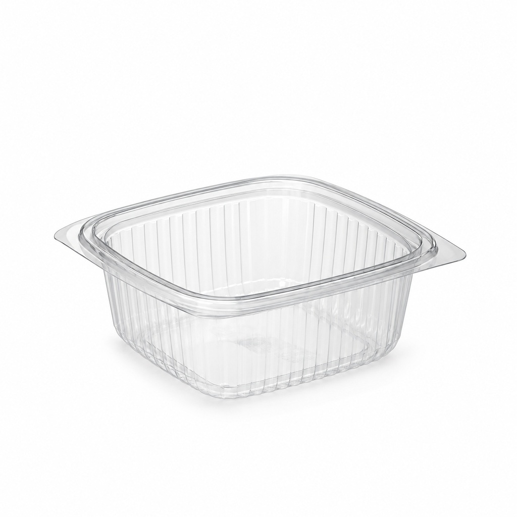 [00-2678] Barquette carré - 8,50z 250ml PET avec couvercle - charniére Transparent