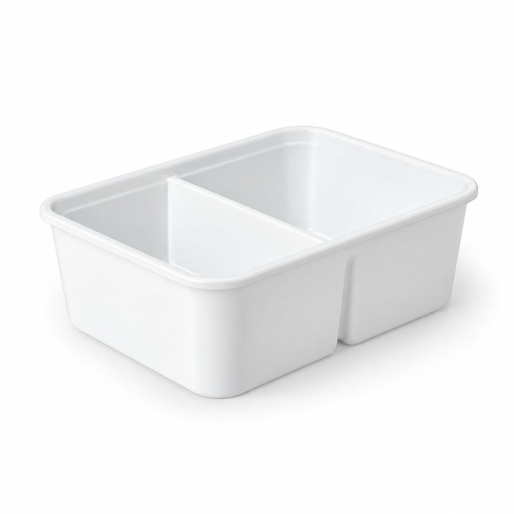 [00-2700] Barquette micro-ondes - 2 compartiment 2*350 cc blanc - compatible micro-ondes 175