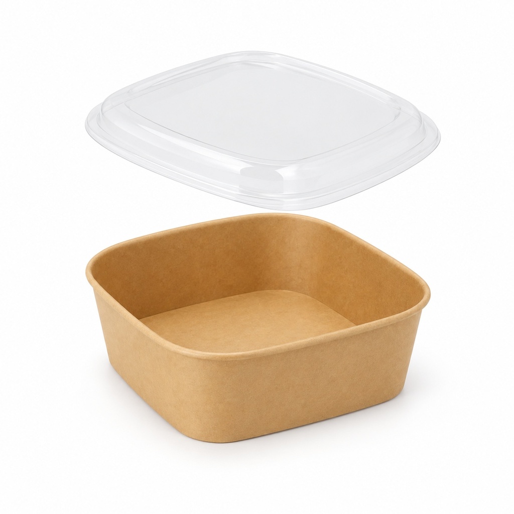 [00-2734] Saladier carton kraft carré - SALAD KRAF 750 ml 15@ COMBI - Couvercle PET