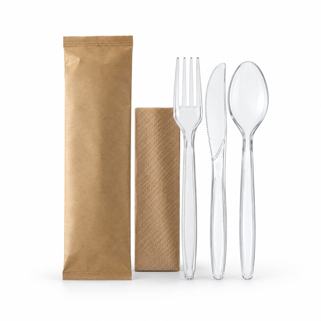 [00-2758] Set couverts 4 pièces - fourchette+couteau+cuillére+serviett - e