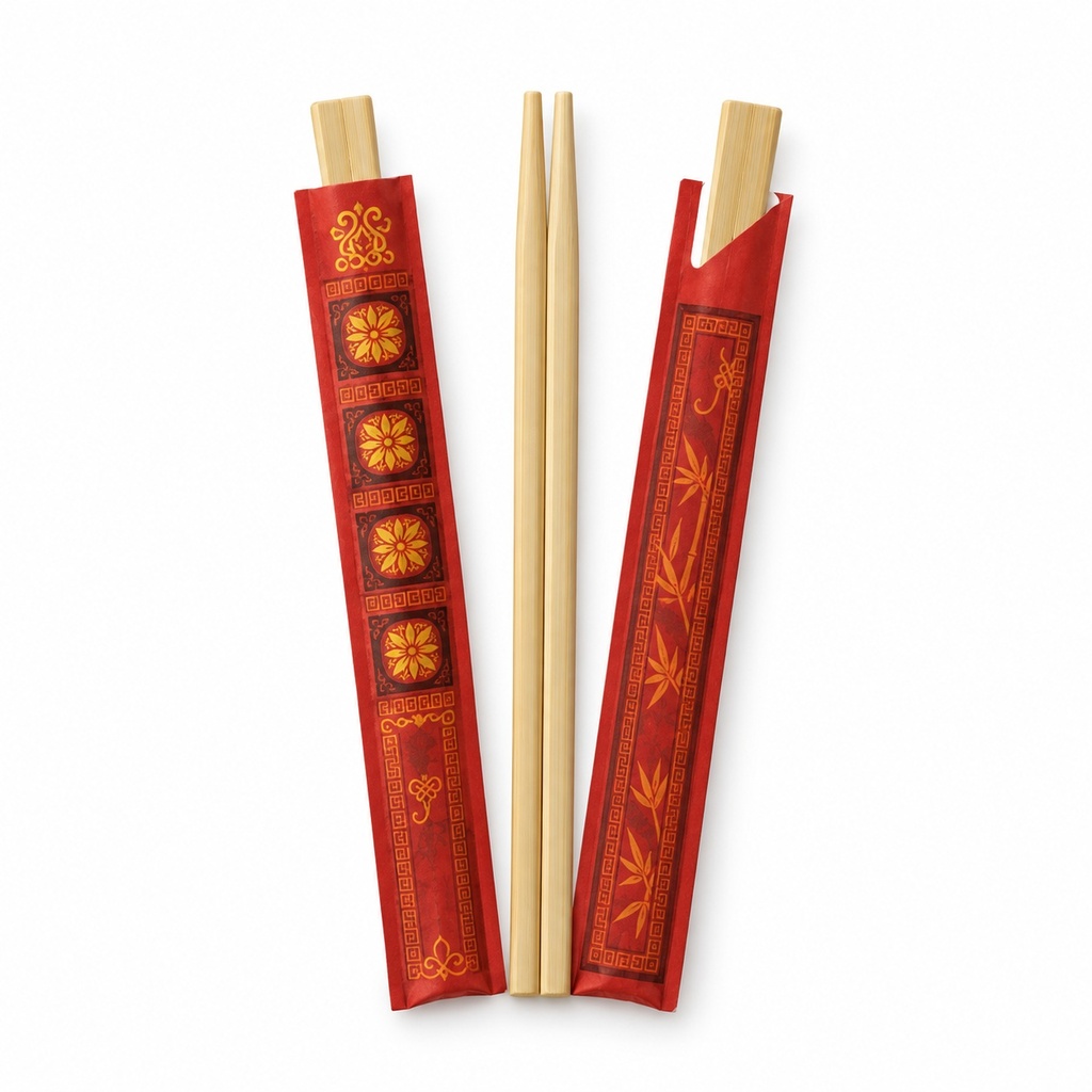 [00-2761] Baguettes Jetables-Modéle - Pochette rouge décorative. Idéales - pour restaurants asiatiques et