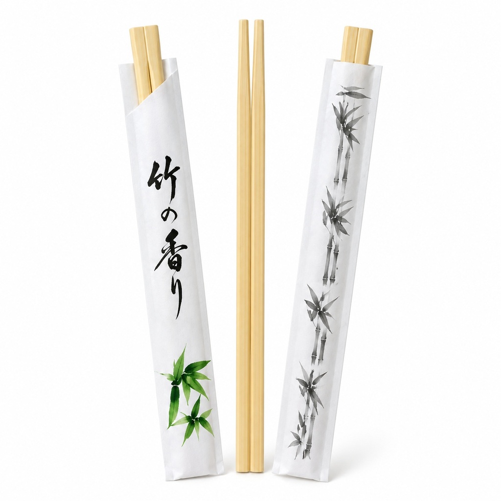 [00-2762] # a - Baguettes Jetables - Modéle Blanc - Pochette blanc imprimé. Hygiéniques
