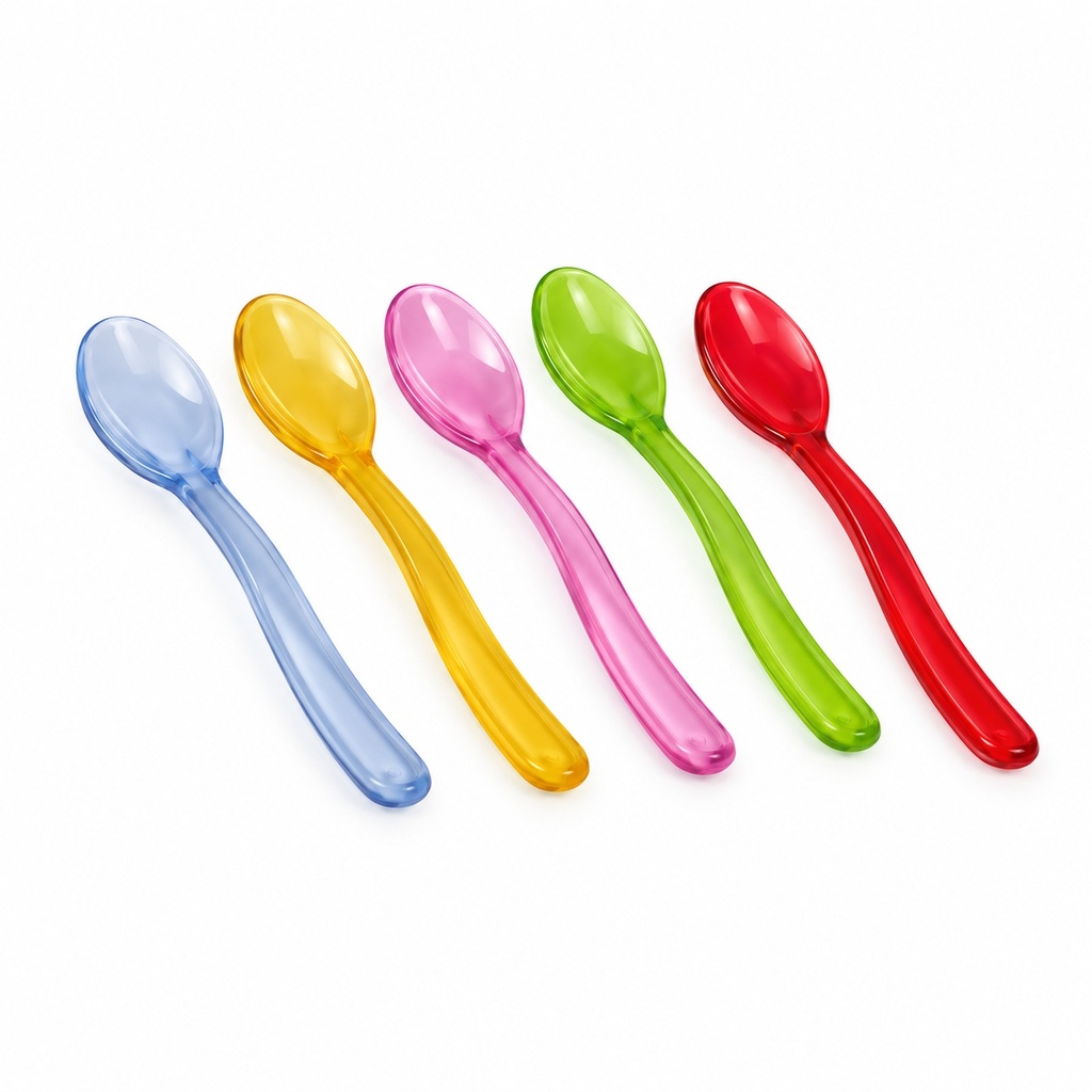 [00-2767] Cuilléres en Plastique - Couleurs - Cuilléres jetables en plastique - transparent coloré wavy