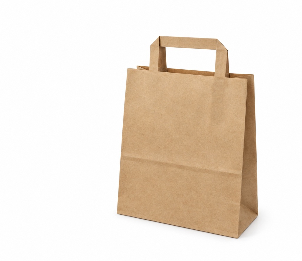 [FW00-2898.1] Sac en papier Kraft - Fond plat avec poignées plates/ brun/ - petit