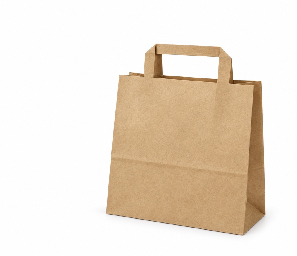 [FW00-2898.2] Sac en papier Kraft - Fond plat avec poignées plates/ brun Fond - / moyenne