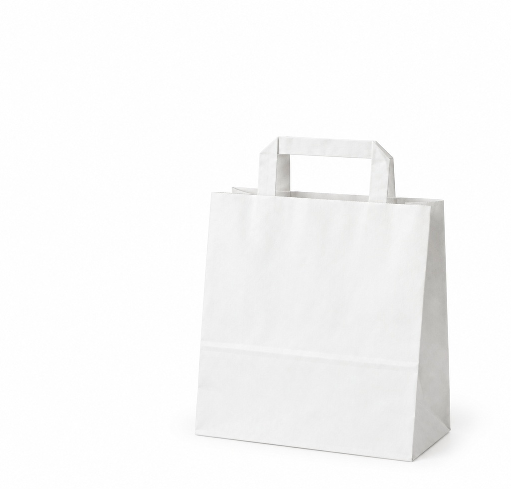 [FW00-2898.5] Sac en papier Kraft - Fond plat avec poignées plates/ - blanc / moyenne