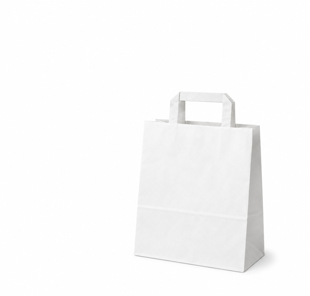 [FW00-2898.4] Sac en papier Kraft - Fond plat avec poignées plates/ - blanc / petit