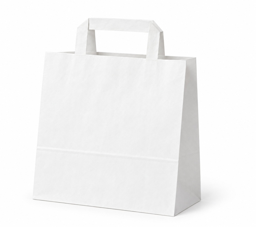 [FW00-2898.6] Sac en papier Kraft - Fond plat avec poignées plates/ - blanc / grand